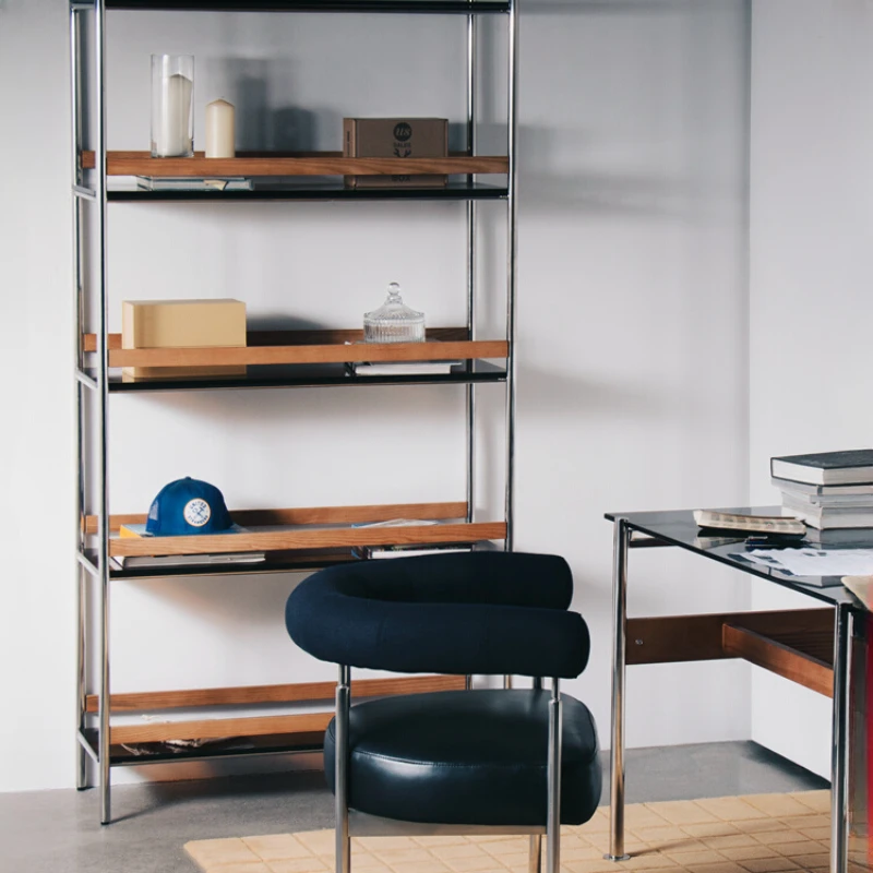 Glass bookshelf / solid wood stainless steel glass display