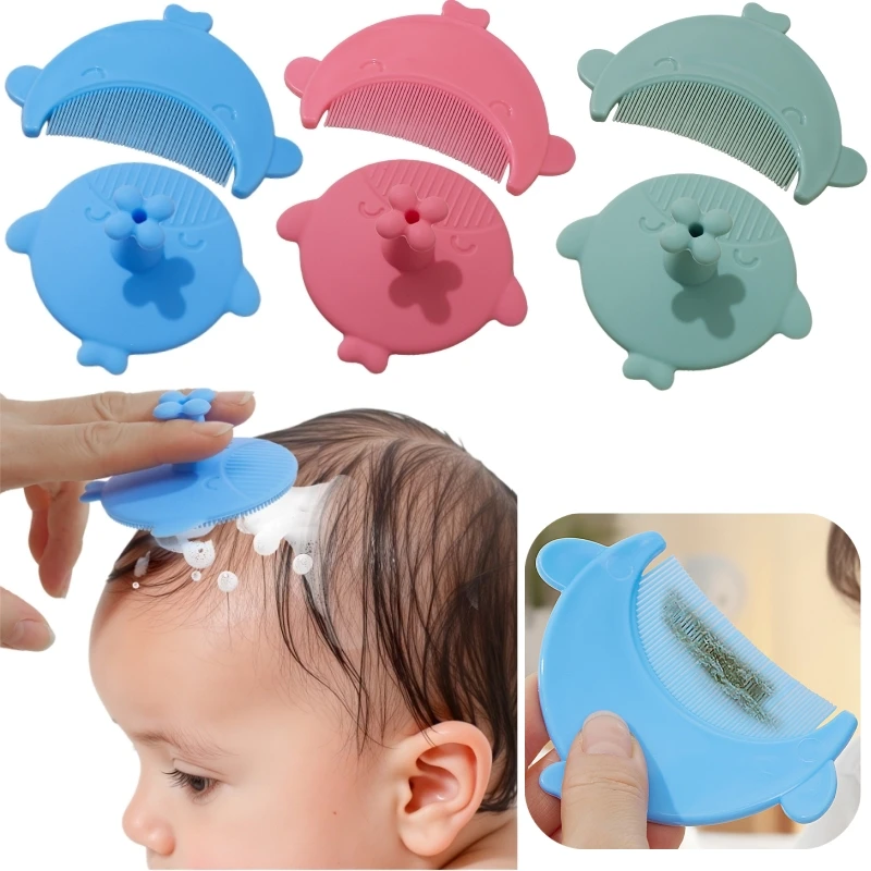 New Baby Hair Comb and Brush Cute Cartoon Whale Infant Soft Silicone Head Massage Comb Hair Cleaning Brush Newborn Bathing Tools