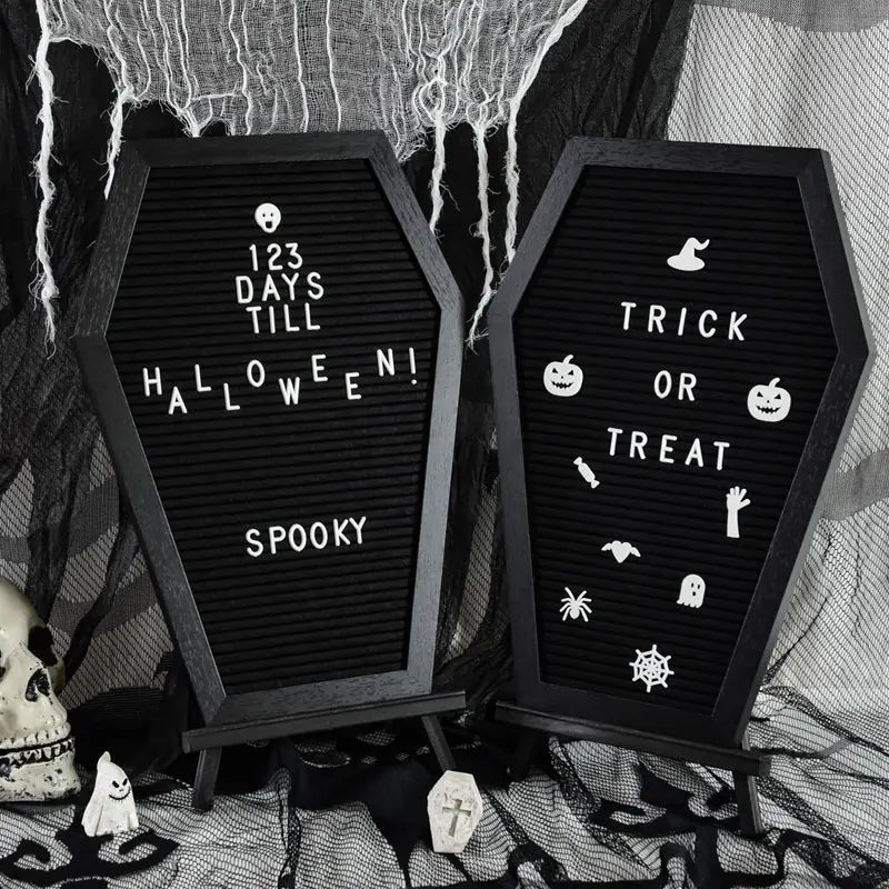 

Halloween White Letters Characters For Black Felt Message Board With Wooden Stand Halloween Party Message Board 40.2x28.5cm