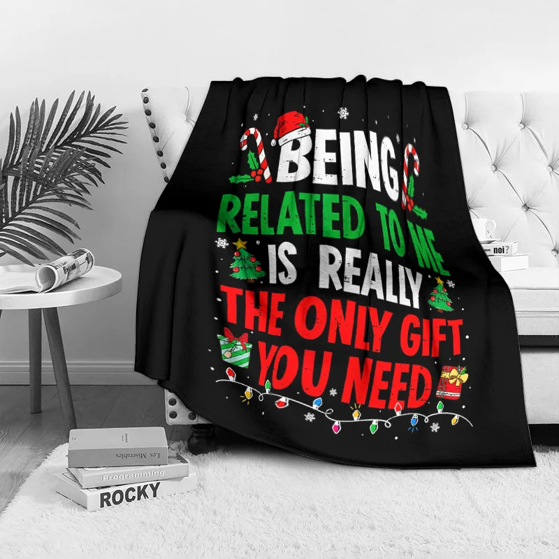 Funny Family Christmas Fleece Blanket, Humorous Relative Quote with Tree Gifts, Cozy Throw for Sarcastic Holiday Decor
