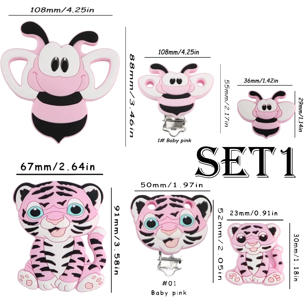 

4/5/6pc Animals Tiger koala bee zebra Silicone Beads chew Food Grade DIY Pacifier Chain Accessories Beading NecklacePendant