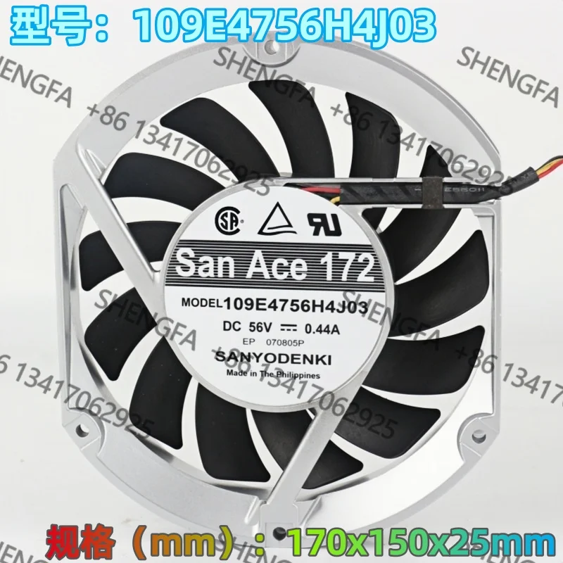 Cooling fan Original new Sanyo DC56V 0.44A 17025 17CM 170X150X25MM inverter Server Three-wire 109E4756H4J03