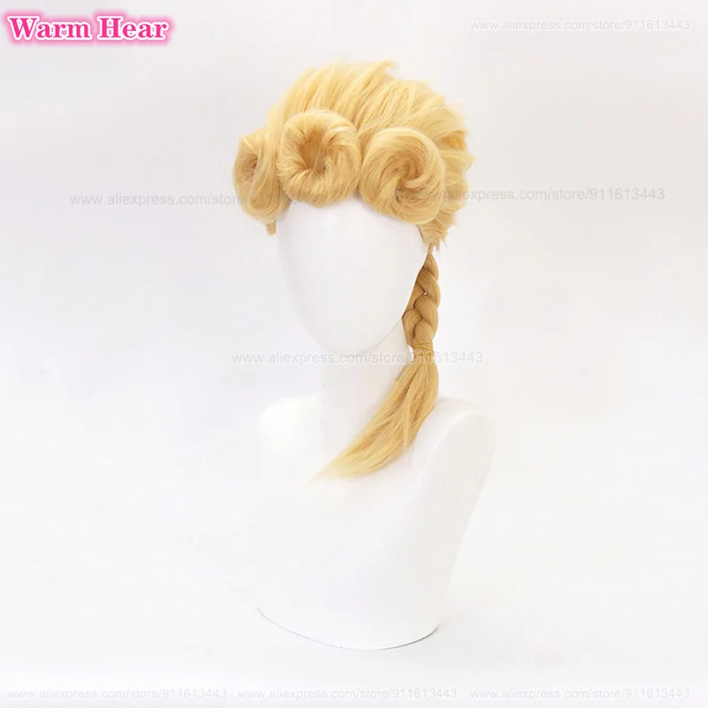 Giorno Giovanna Cosplay Wig Anime Wigs Long Golden Cosplay Anime Wig Heat Resistant Synthetic Wigs + Wig Cap