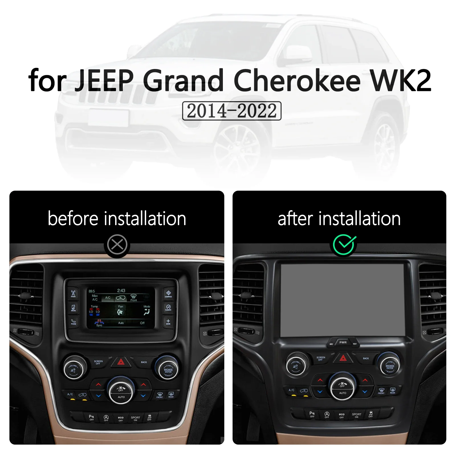 Android 14 Multi For Jeep Grand Cherokee WK2 2014 Car Auto Radio stereo head unit multimedia player GPS navigation Dash Cam DVD