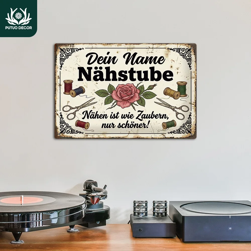 2D Flat Tudor Custom German Metal Sign Personalized Wall Art Decor for Home Sewing Room Tailor Shop Birthday Wedding Valentine's