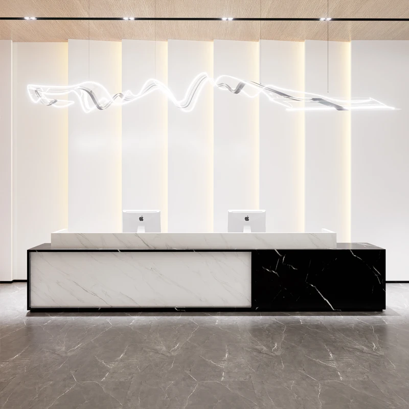 

Chinese Style Simple Wooden Commercial Company Reception Desk Support Customized Reception Desk