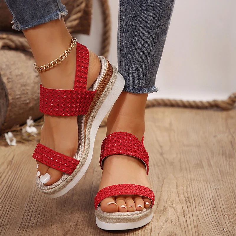 Ladies Wedge Sandals 2024 Summer Fashion Sequined Cloth Platform Sandals Woman Comfortable Light Non-Slip Casual Beach Sandalias