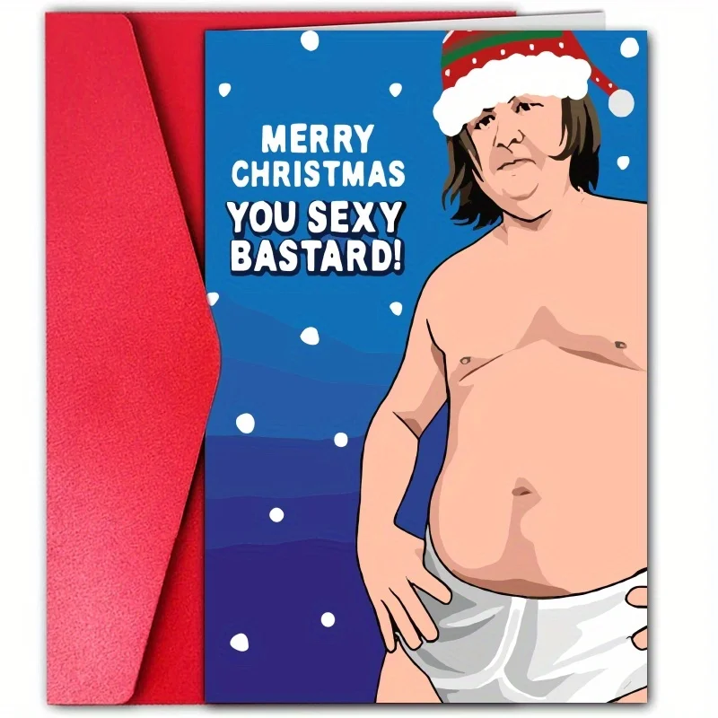 1pc, Happy Christmas Time Card, Merry and Bright Christmas Card, December Christmas Card, Humorous Man Christmas Card