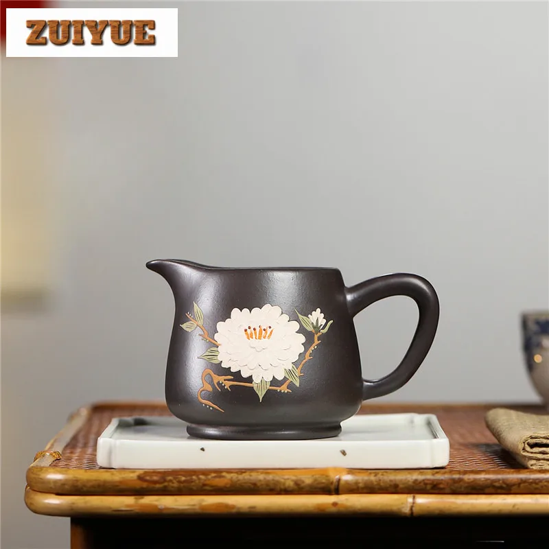 270ml High-end Yixing Purple Play Tea Pitcher Handamde Raw Ore Stone Yellow Mud Justice Cup Tea Dispenser Fair Cup Zisha Teaset