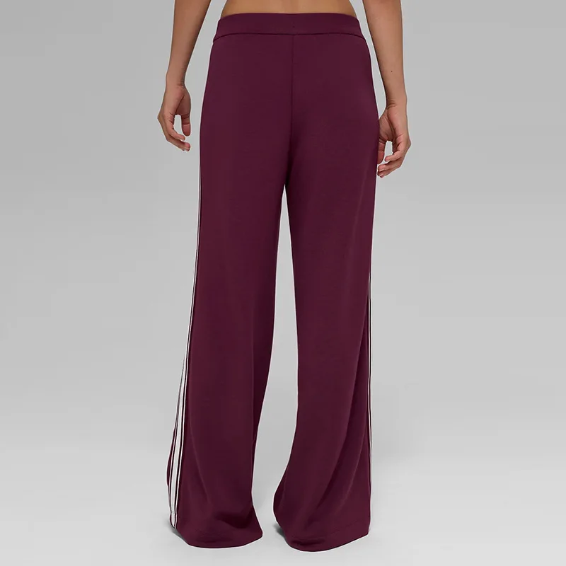 Women's Autumn Winter Modal Double-Layer Knit Anti-Pilling White Stripe Drapey Fabric Wide Leg Casual Pants for Loungewear