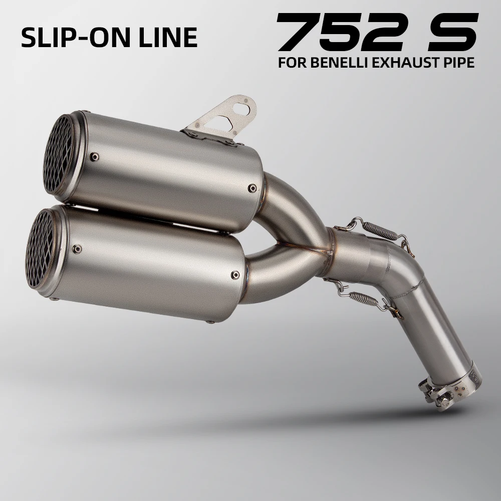 Motorcycle Exhaust Modified Slip on Line Stainless Middle Pipe Connect Double Outlet with Net Muffler for Benelli 752S 752 S