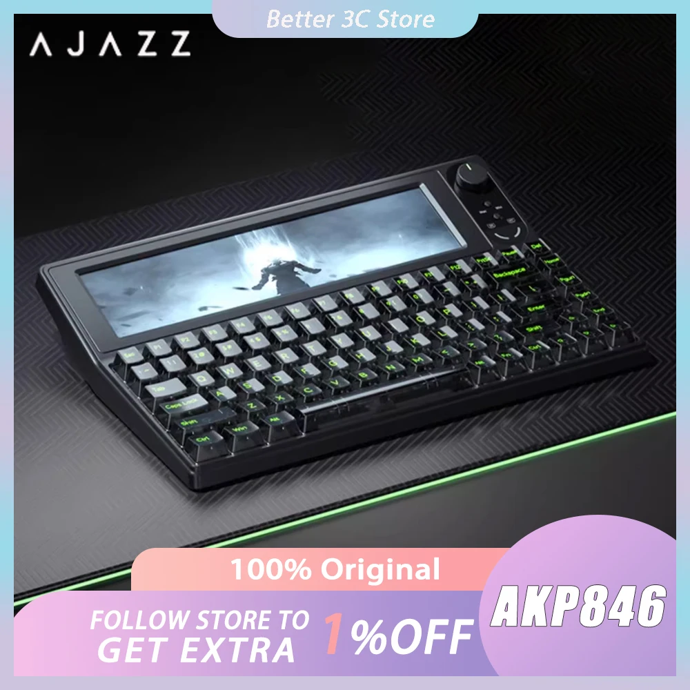 Ajazz AKP846 Smart Display Mechanical Keyboard 10.1-inch Colorscreen With Knob Wired Keyboard Hot Swap GASKET PBT PC Gamer Gifts