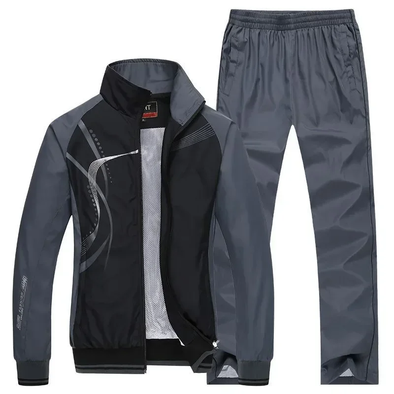 Conjunto de ropa deportiva para hombre, chándal de 2 piezas con chaqueta y pantalón, estampado a la moda, talla L-5XL, primavera y otoño