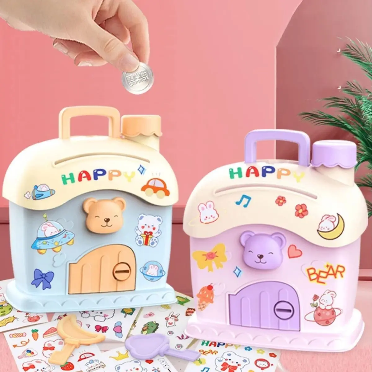 

Cartoon Piggy Bank With Lock Kids Toy Children's Mushroom Money Box To Save Monry Kawaii Coin Box Cash Saving Children Gfit