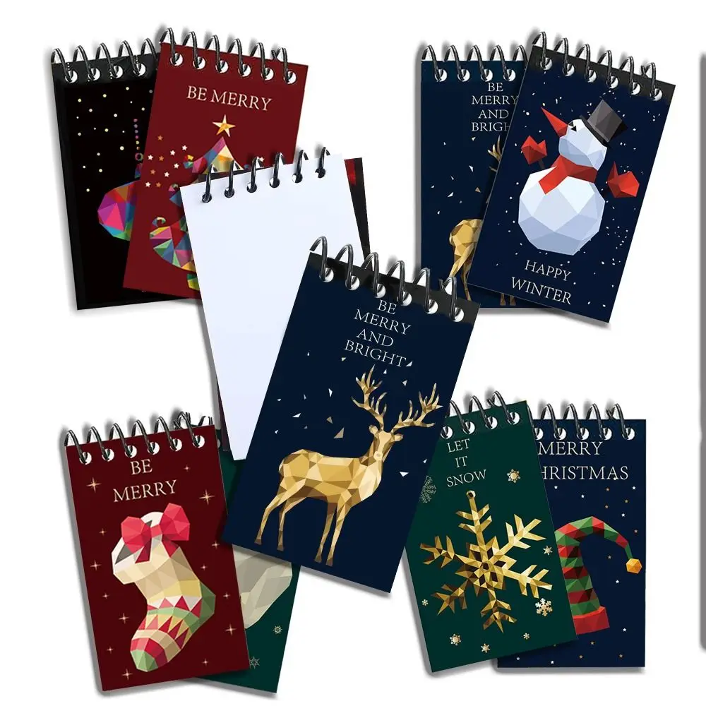 8PCS Coil Binding Christmas Notebook Mini Size Spiral Design Spiral Notebook Multiple Styles Holiday Notebook Home Decorations