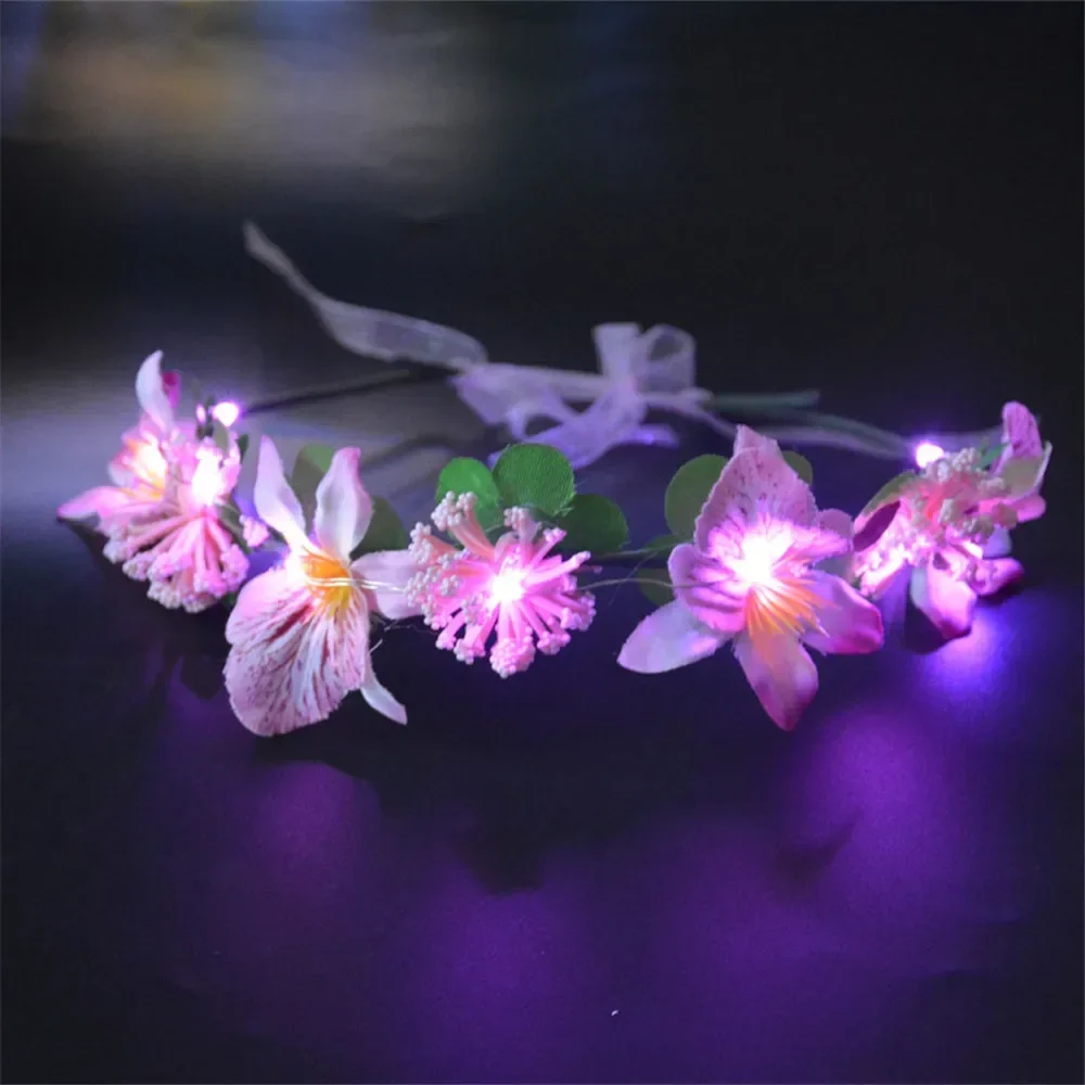 10pcs  Women Girl Princess Flower Headband Crown Light up Wreath Glowing Headpiece  Birthday Party Favors Christmas Halloween