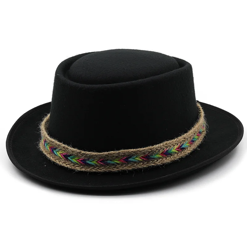New Autumn Winter Retro Jazz Hats Middle aged Men Felt Fedoras Cap For Male Solid Trilby Panama Hat Black Bowler Hats