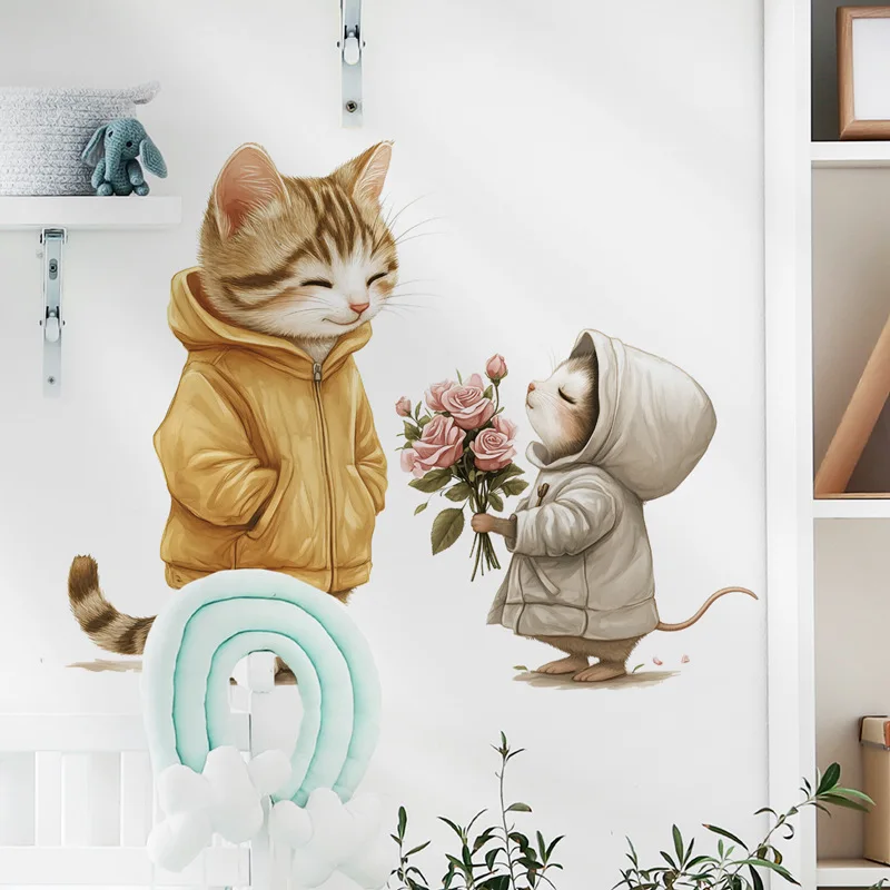 

Hot Selling Cat Bathroom Glass Decoration Sticker Rose Bouquet Wall Sticker Self-adhesive and removable