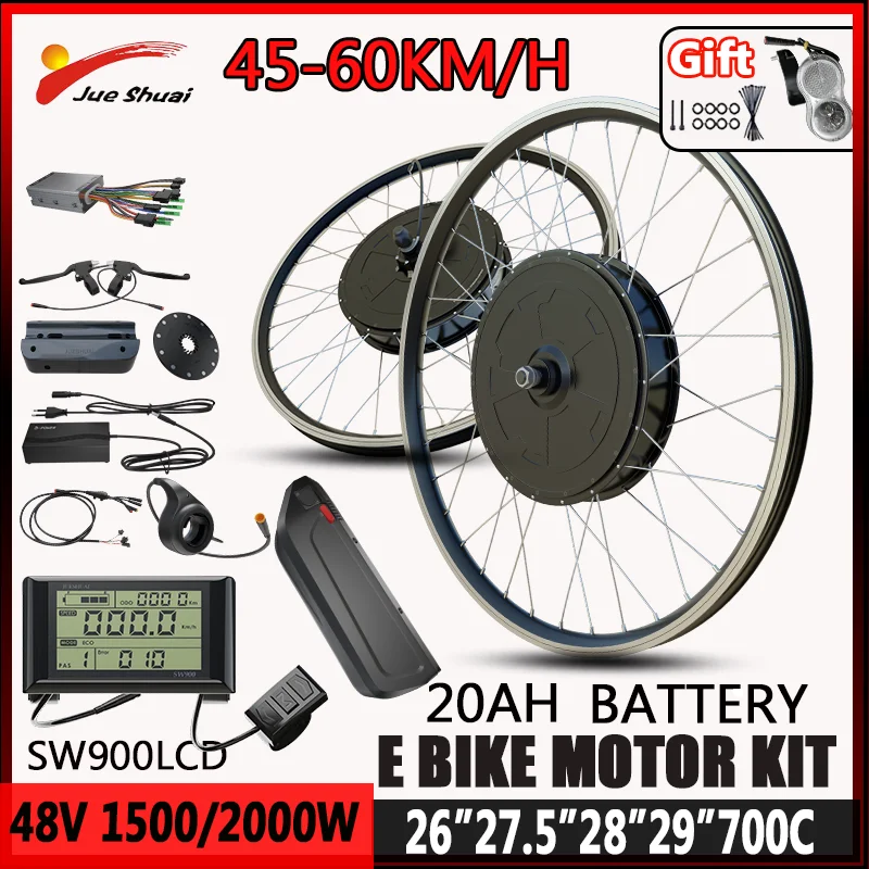 SW900LCD Display E Bike Conversion Kit with 20AH Battery 48V 1500W/2000W Rear Brushless Hub Motor Wheel E BIke Motor Kit