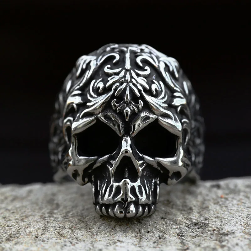 BEIER Stainless Steel Man\'s Punk Style Jewelry Wholesale Classic Garden Flower Skull Ring For Man BR8-1174