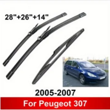 Adecuado para Peugeot 307 2005-2007, escobillas limpiaparabrisas delanteras y traseras para Peugeot 307, 28+26+14