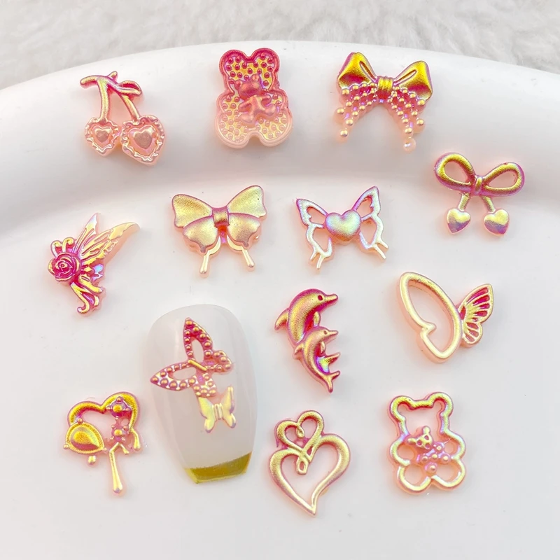 50Pcs New Mixed Nail Art Resin Cherries, Butterflies, Bows Collection Designer Charms Rhinestones Craft For Nail 3D Decorations