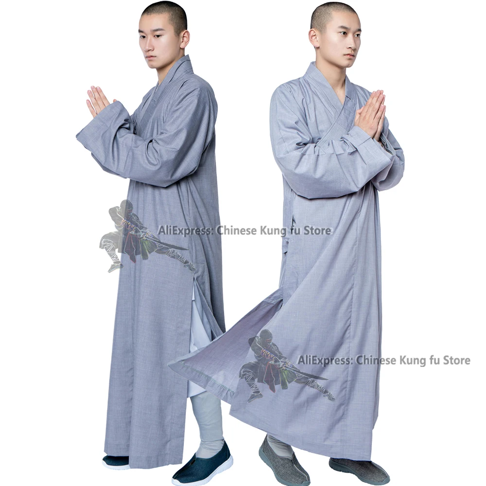 

Gray Cotton Shaolin Kung fu Robe Training Uniform Buddhist Meditation Dress Wushu Martial arts Suit