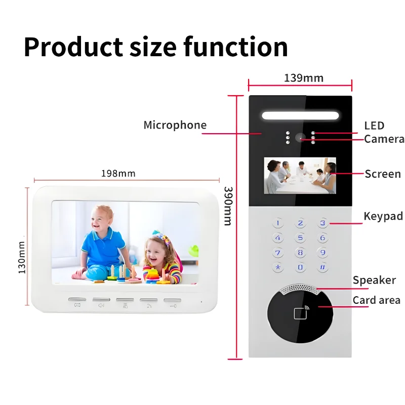 Timbre con pantalla LCD de 7 pulgadas, intercomunicador con cable, Monitor, función de reconocimiento facial, sistema de videoportero con visión IR