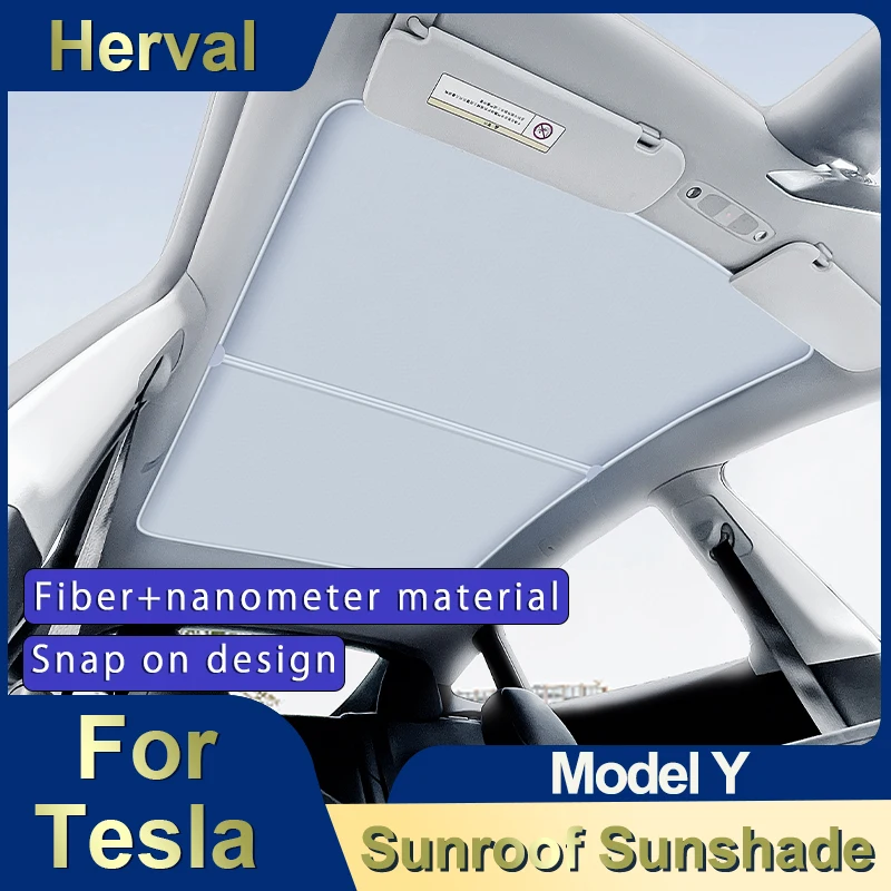 

Herval For Tesla Model Y 2021-2024 Sunroof Sunshade Ice Cloth Buckle Sun Shades Glass Roof Sunshade Front Rear Sunroof Skylight