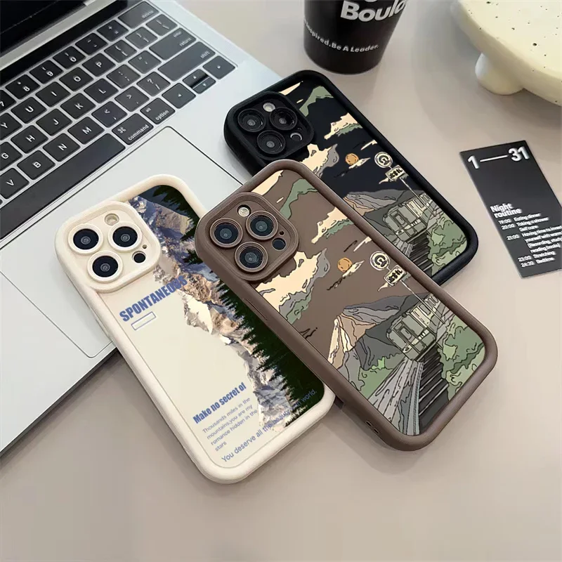 حافظة قطار جبلية بمناظر طبيعية لهاتف آيفون 17 16 15 14 13 12 11 Pro 15 14 Plus حافظة آيفون 11 غطاء سيليكون ناعم مقاوم للصدمات #1