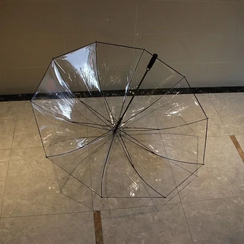 Large Long Handle Transparent Umbrella Thickened Windproof Special Rainstorm Umbrellas Modern Non-automatic Umbrella Household