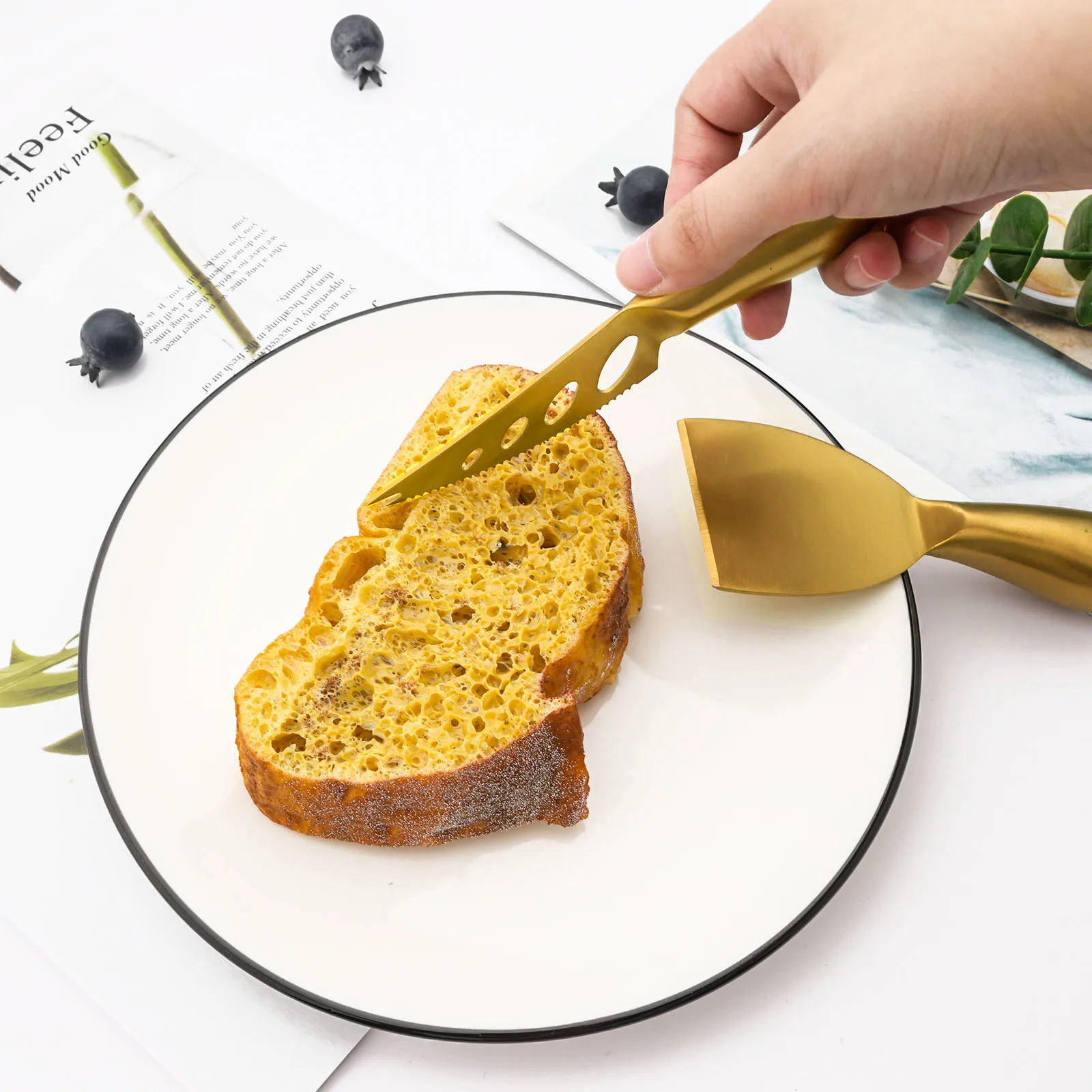 Gold Matte Stainless Sttel Handle Cheese Knife Set Mini Cheese Knife Butter Knife Slicer Knife Pizza Cutter Baked Cheese Knife