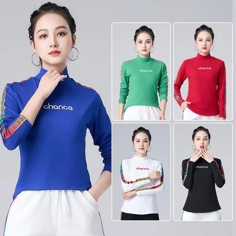 長袖両面フリースフィットネスベースレイヤーダンス服ヤンリピンスクエアダンススポーツウェアセット秋冬用