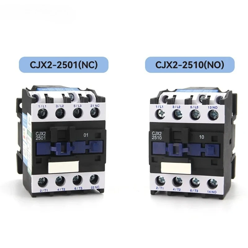 CJX2-2501 CJX2-2510 25A AC Contactor Din Rail Mounted 3 Phase 3 Pole 3P+1NO/3P+1NC Coil 380V 220V 110V 24V 50/60HZ Silver dots