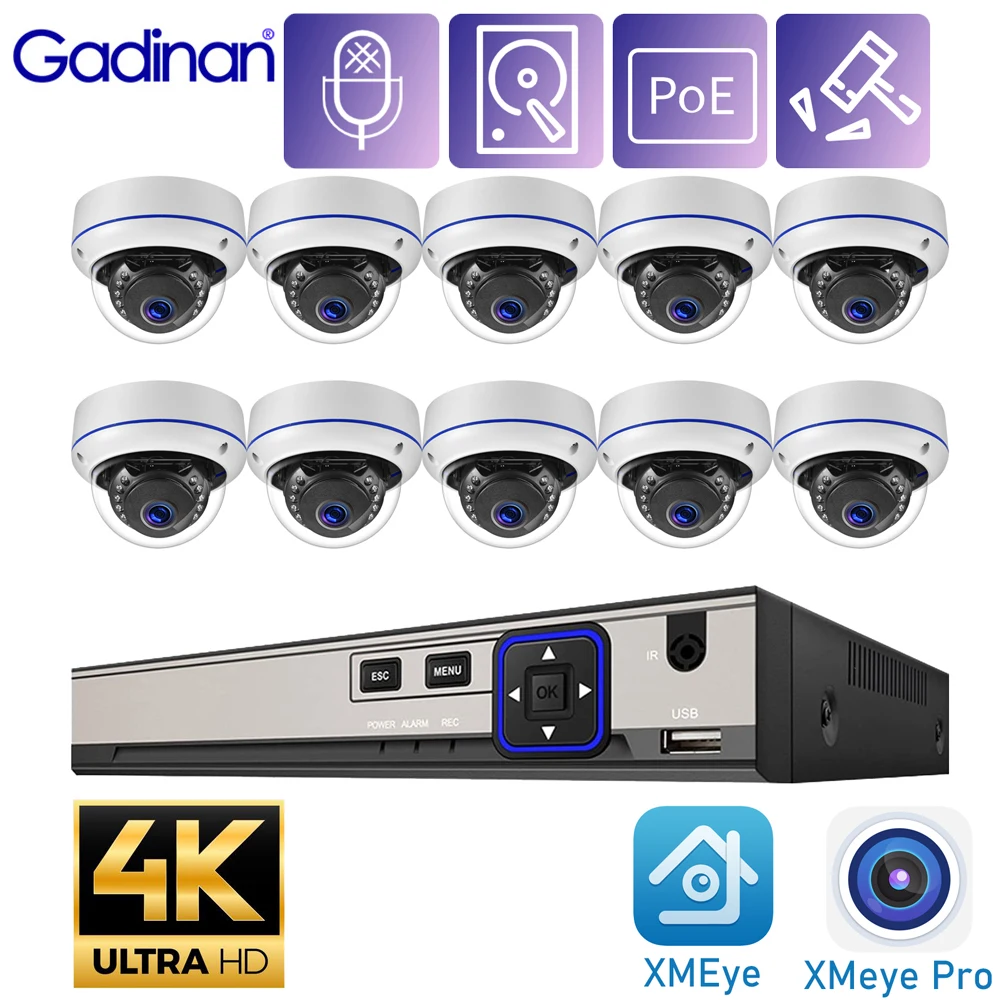 

Комплект камер видеонаблюдения Gadinan 8/4CH POE NVR, 10 каналов