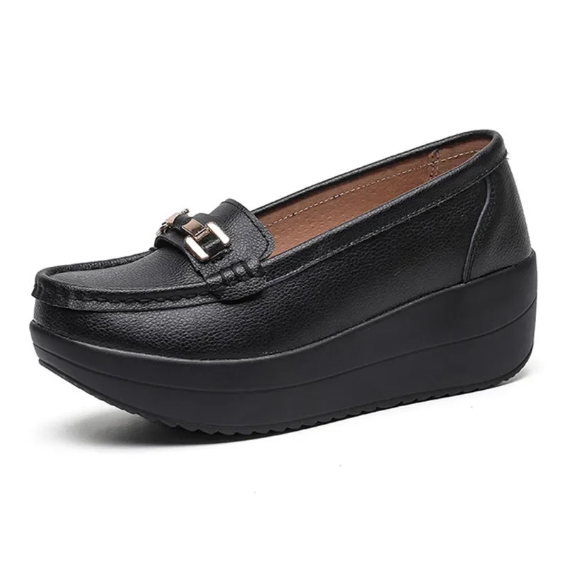 TIMETANG Women\'s Pumps Platform Loafers Genuine Leather Moccasins Shoes Woman Spring/Summer Female Slip On Casual Wedges Shoes
