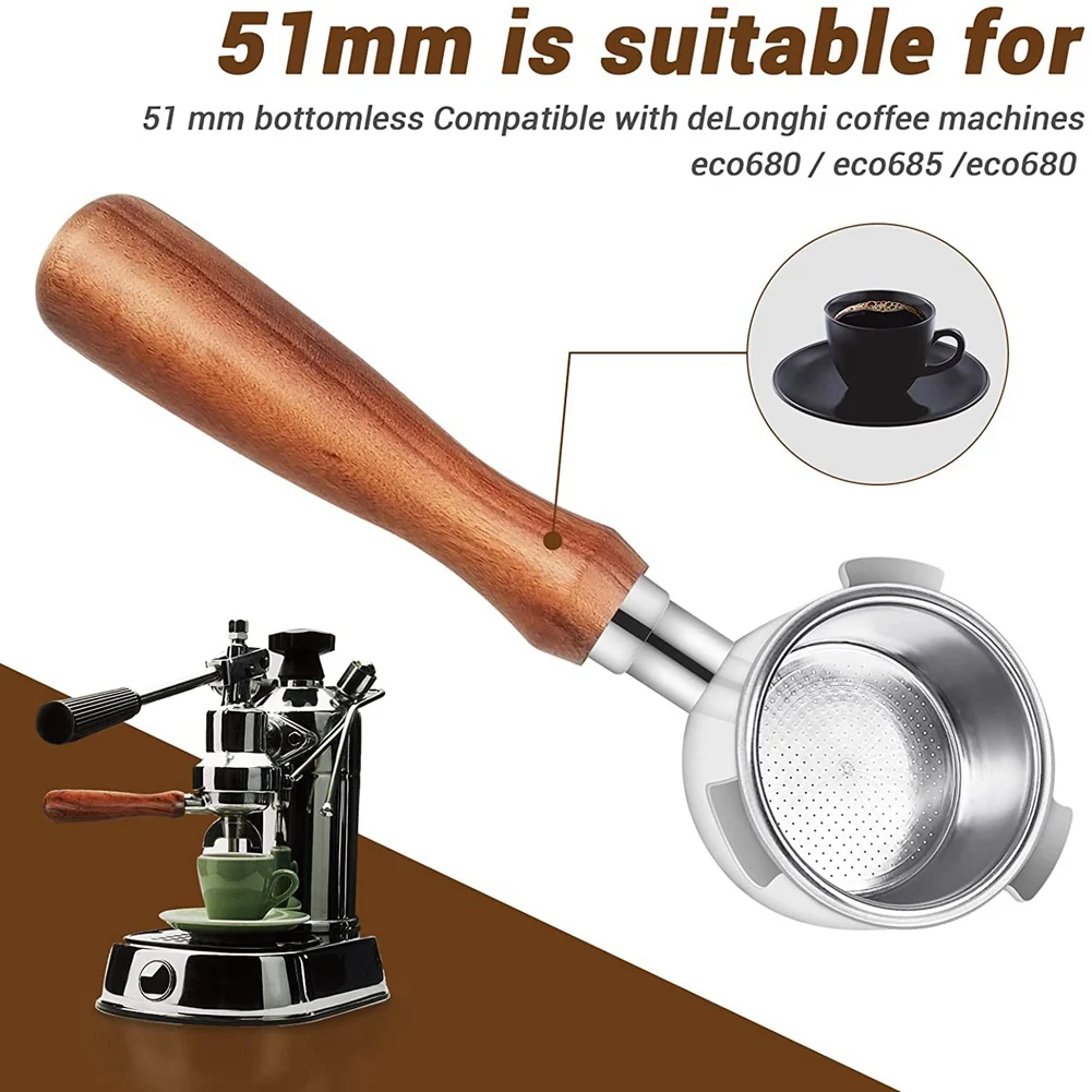 51mm bodenloser Sieb träger für Delonghi-Kaffee maschinen ec680/ec685, mit Filter korb, Kaffee zubehör