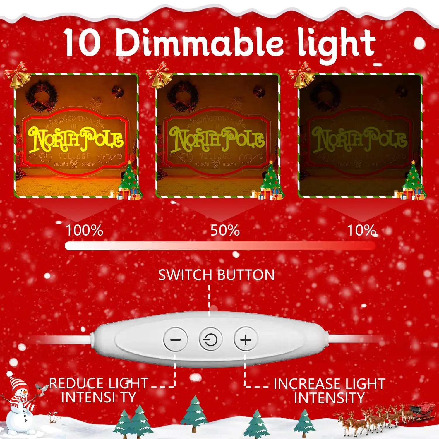 لافتة نيون من القطب الشمالي لديكور الحائط، مفتاح قابل للتعتيم، لافتة ترحيب مضيئة لنافذة عيد الميلاد، ديكور المنزل في العطلة #2