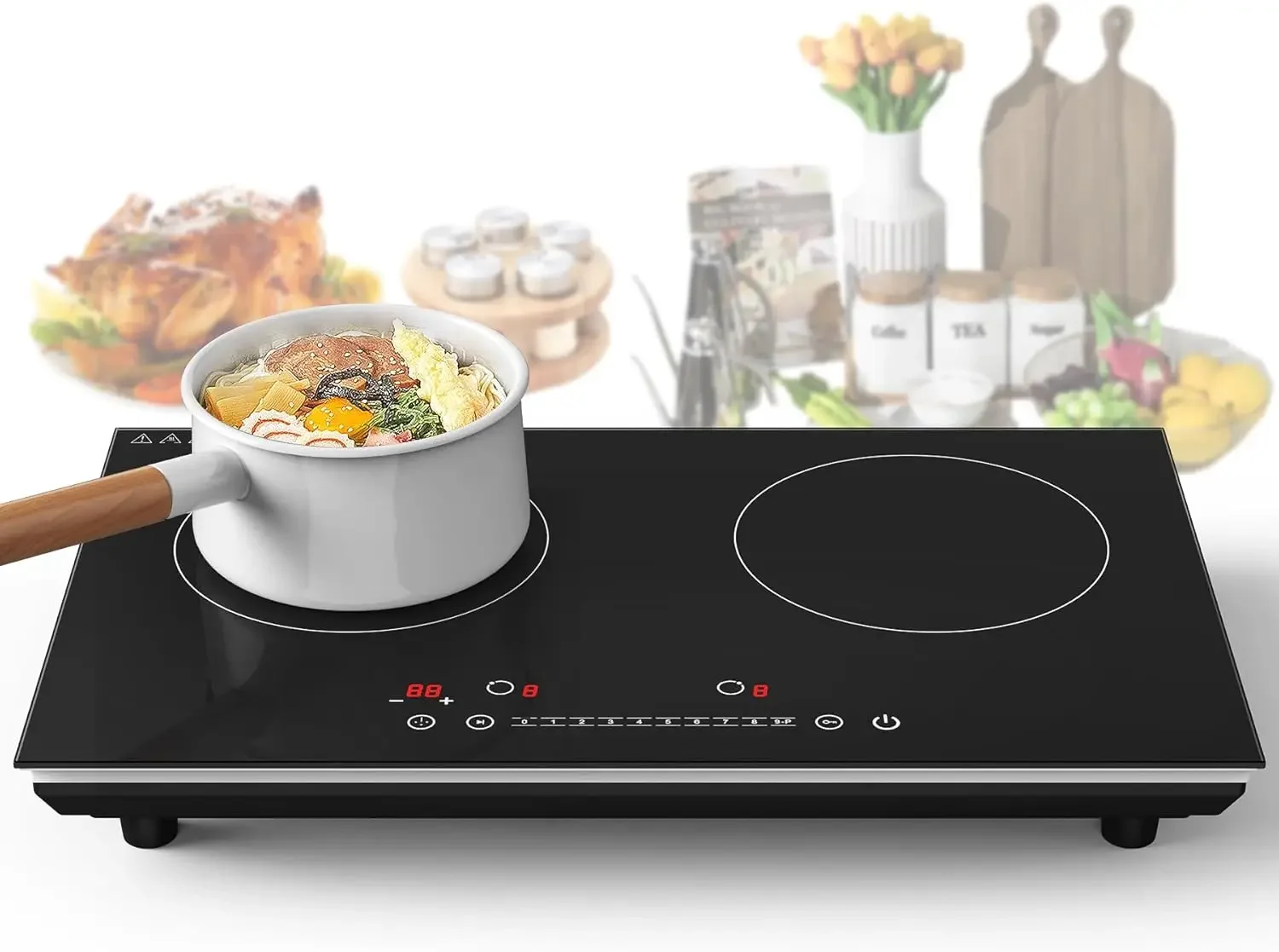 Cooktop de indução dupla, fogão de indução de 24 polegadas 4000W com placa quente, cooktop elétrico com tela sensível ao toque LCD 9 níveis Setti