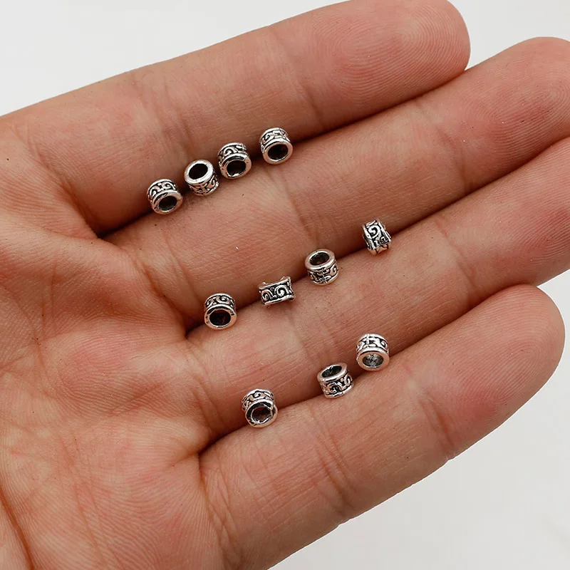 100pcs/Lot Fashion Antique Silver Color Charm Loose Beads 4mm Decoration Beards/Dreadlocks Metal Beads Spacers DIY Jewelry Make