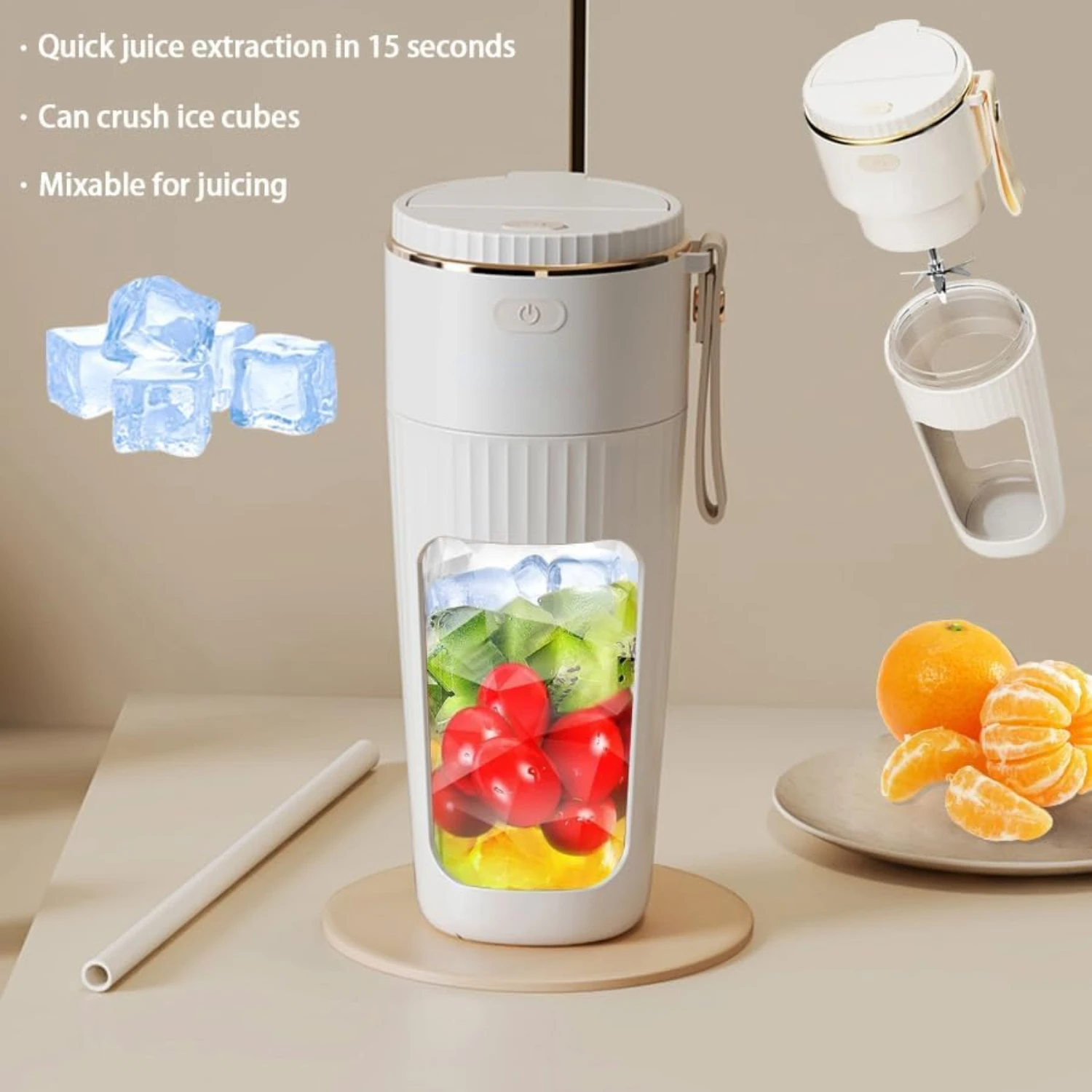 Portable Blender 3000mAh - Long Lasting 15s Juice - 10-Leaf Cyclone Blade - 11.5oz Capacity - Ice Crushing - Wireless Juice Extr