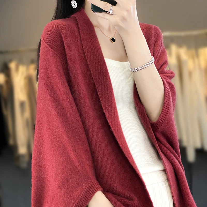 Spring Women New 100% Wool Warm Shawl Casual Soft Cardigan Autumn Winter Solid Fashion Knit Shawl Female Mujer Bufanda Cape