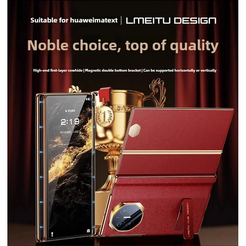 Deluxe Genuine Leather Double Axis for Huawei Mate XT Case Swivel Bracket Magnetic Suction Extraordinary Master Cover