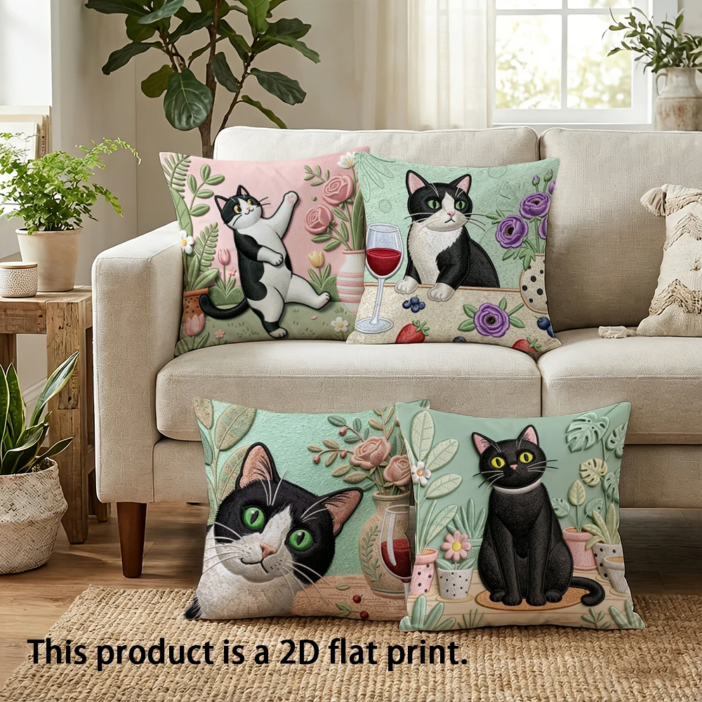 1/4pcs Cute Cat-Patterned Pillowcases for Cozy Decor Sofa bed cushion cover home bedroom decoration, 2D flat printing