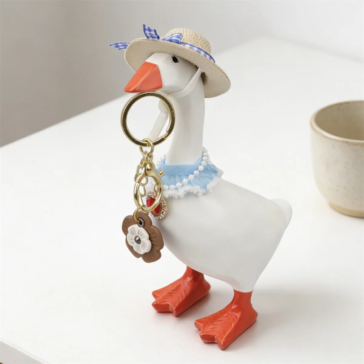 11 Pcs Desk Goose Figurine Costume Funny Hats Scarfs Necklaces Skirts 7 Inch Goose Outfit for Home Parties Decor