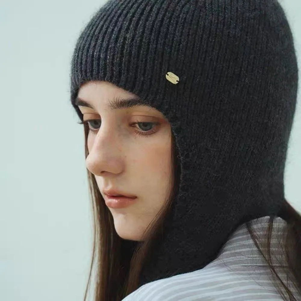 

Keep Warm Knitted Hat Coldproof Ear Protection Woolen Crochet Beanies Cap Polyester Neck Protector Girls Pullover Cap Winter