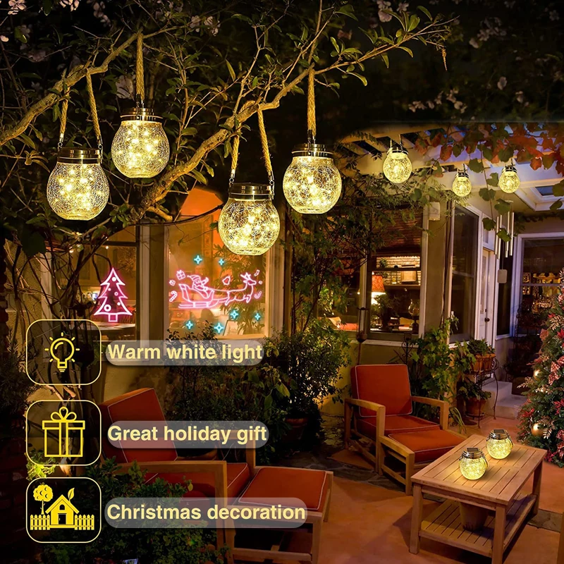 Solar Led Garden Lamp Christmas Cell Fixture Tree Jar Decoration Street Outdoor New Year Party Hanging Night Lights Sunlight