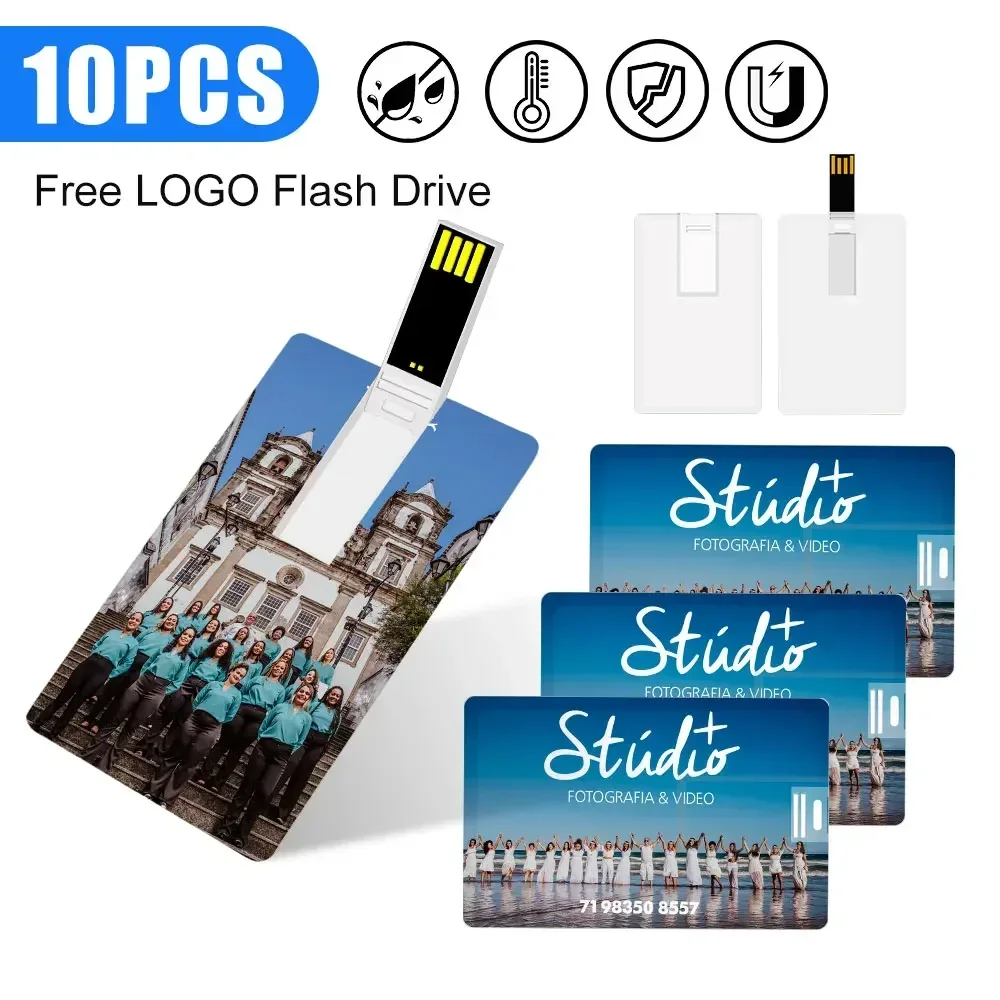 Clé USB personnalisée avec logo, carte de crédit photo gratuite, clé USB, cadeau d'affaires de mariage, 8 Go, 16 Go, 32 Go, lot de 10 packs