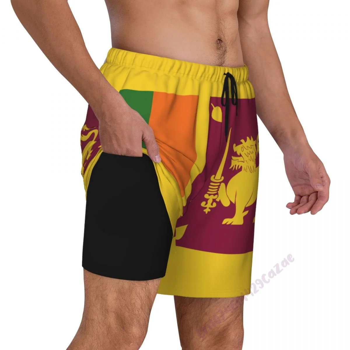 

Мужские плавки с 3D флагом Шри-Ланки и компрессионной подкладкой 2 в 1, быстросохнущие летние шорты для плавания с карманами