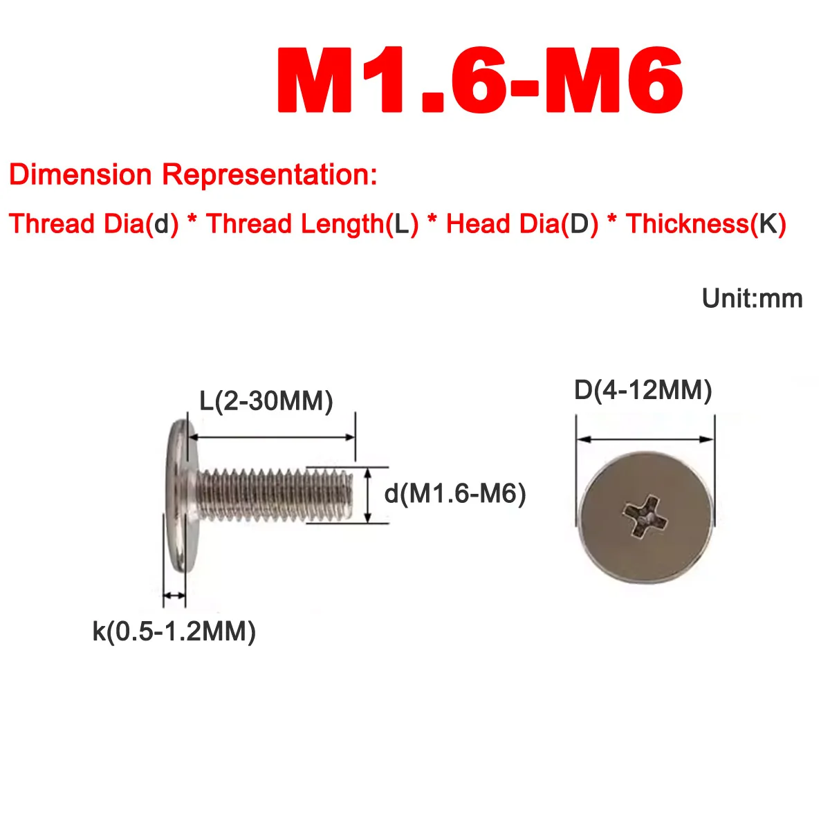 M2.5M3 Nickel Plated Ultra-Thin Large Flat Head Cross Mechanical Screw